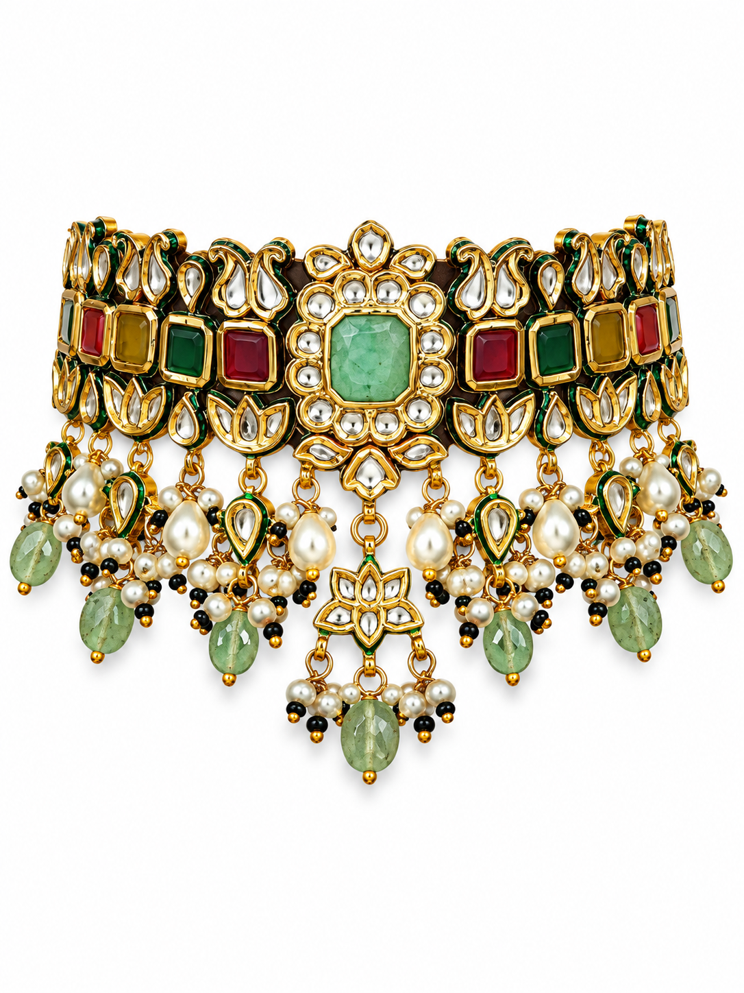 Navratna Kundan Pearl Choker Earring Set