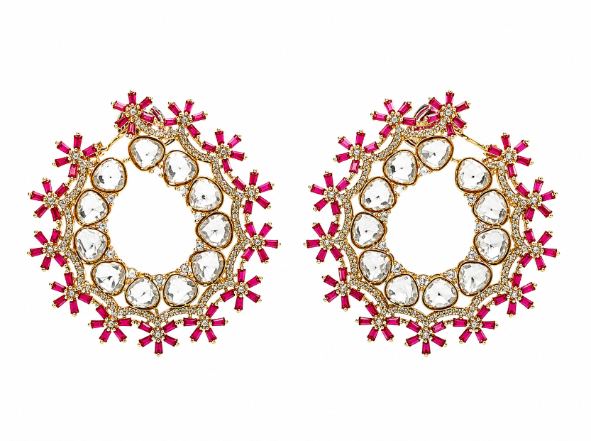 Floral Polki Hoop Earring