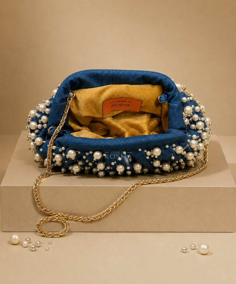 Serene Denim Embellished Clutch