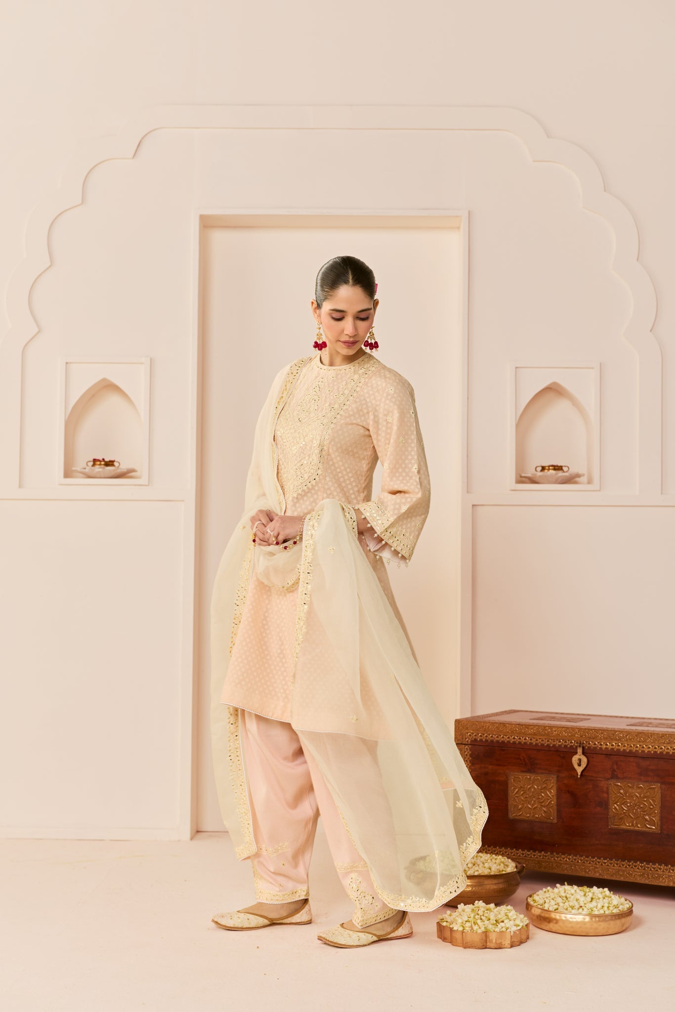 NIDA - CARNATION PINK SHORT CHOGA WITH FARSHI SALWAR AND DUPATTA