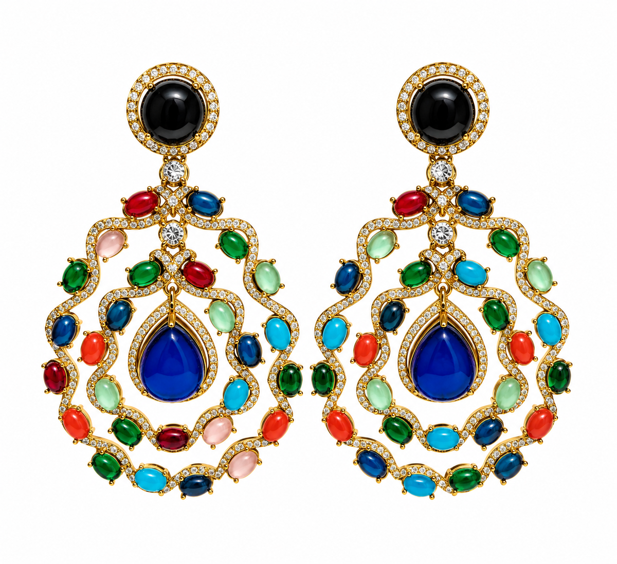 Multicolor Kundan Semi-Precious Stone Earrings