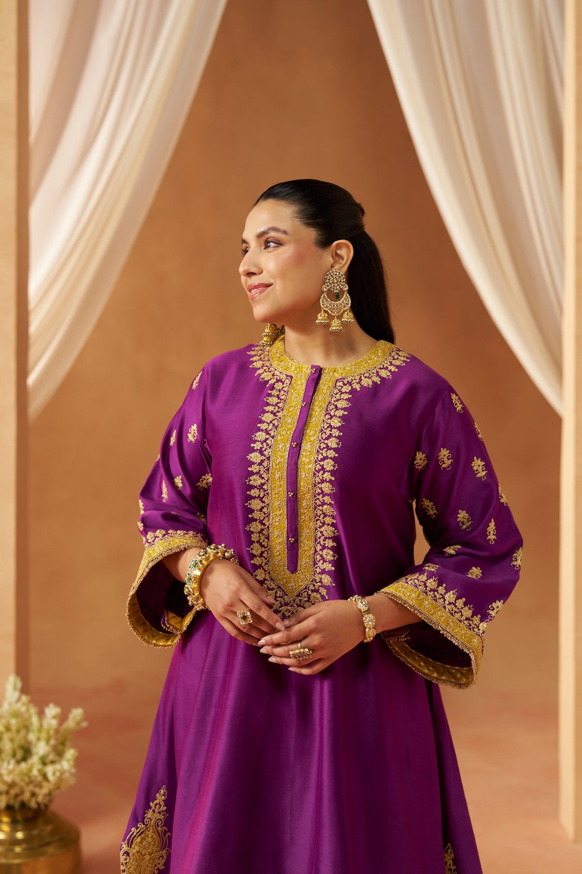 Zeenal Deep Purple A-Line Kaaftan with Salwar with Dupatta