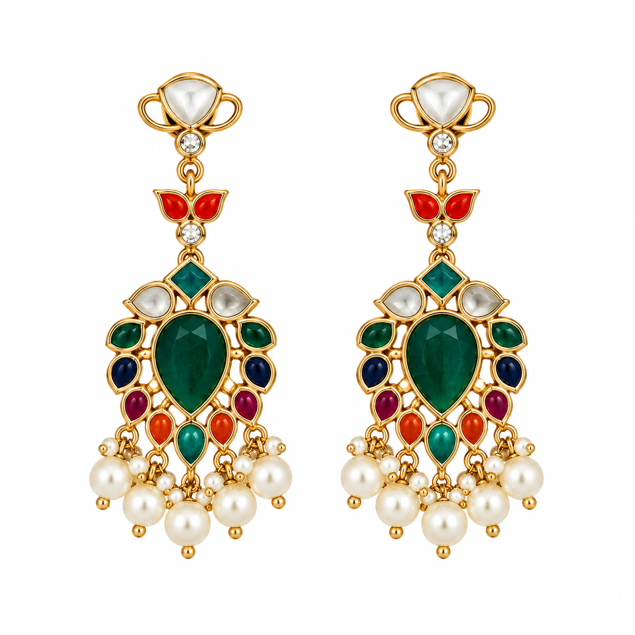 Multicolor Stone Pearl Drop Earrings