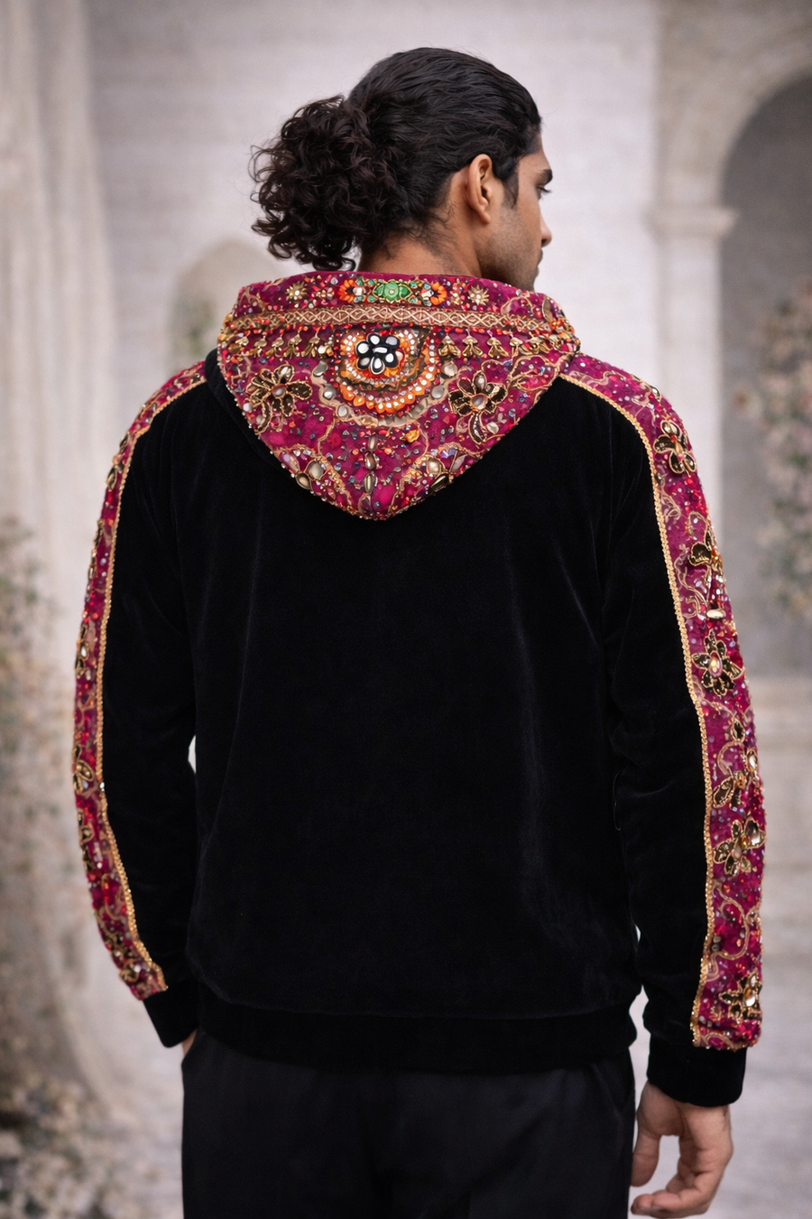 Banjara Embellished Hoodie - Luxury Handcrafted Velvet Patchwork