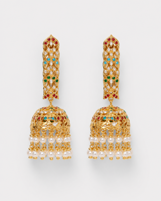 Bar Jhumka Earring with Pearl Fringe