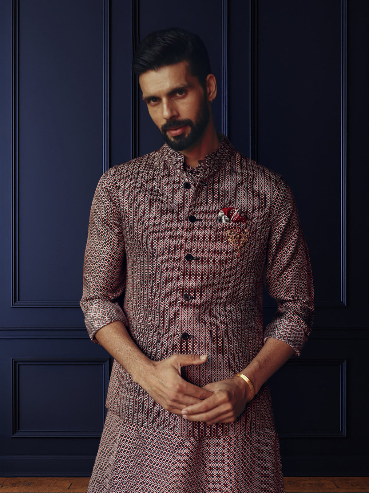 GREY GRID TEXTURED WAISTCOAT