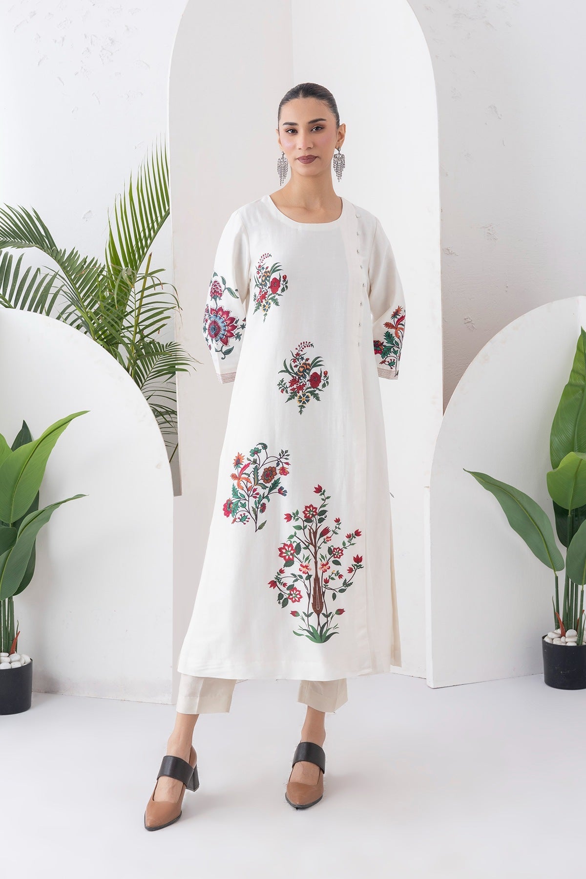 Ivory Silk Chanderi Floral Boota Printed Dress Set (2 PCS)
