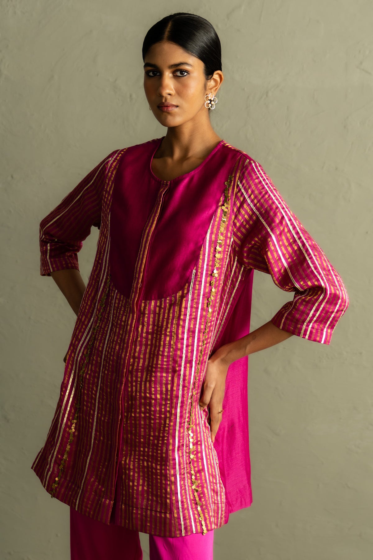 Ojas Tissue Stripe Short Kurta Set
