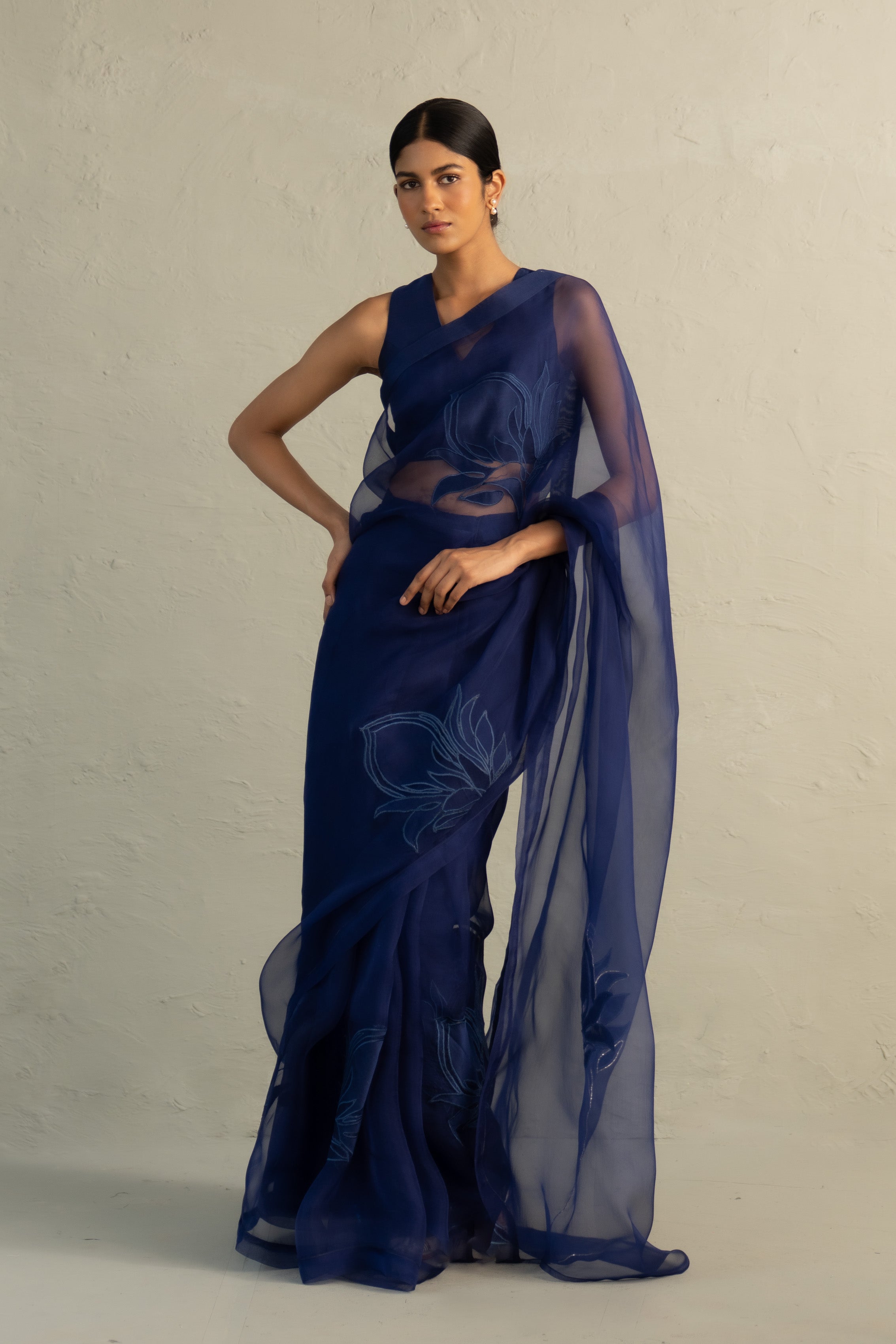 Blue Edit Organza Appliqu� Saree