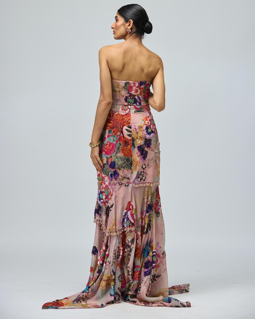 Pink Printed Motif Organza Co-ord Set for Festive Occasions