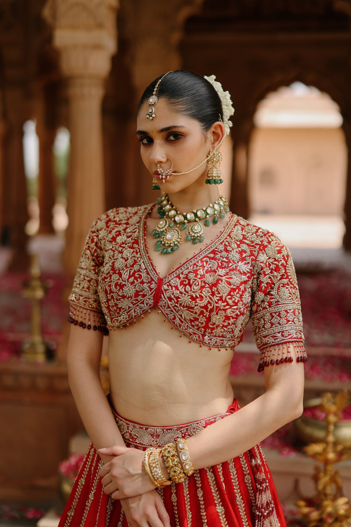 Roha - Deep Red Lehenga Set with Blouse & Dupatta