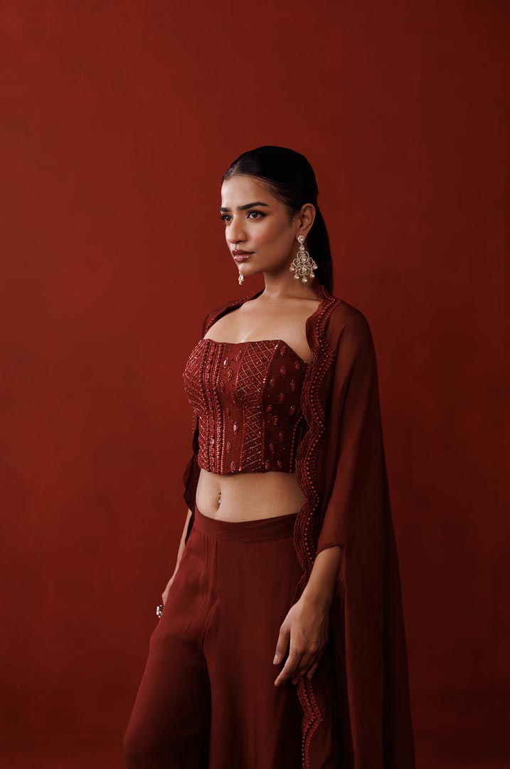 Maroon corset and palazzo set