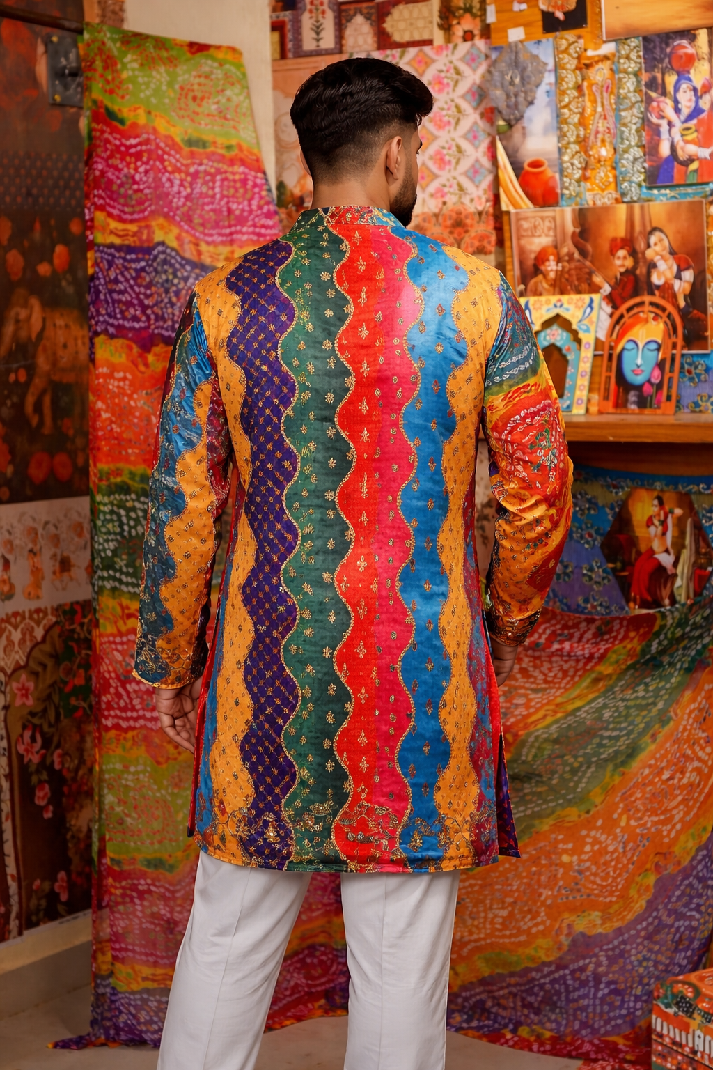 Rangveer Multicolour Bandhani Kurta with Zari & Mirror Work