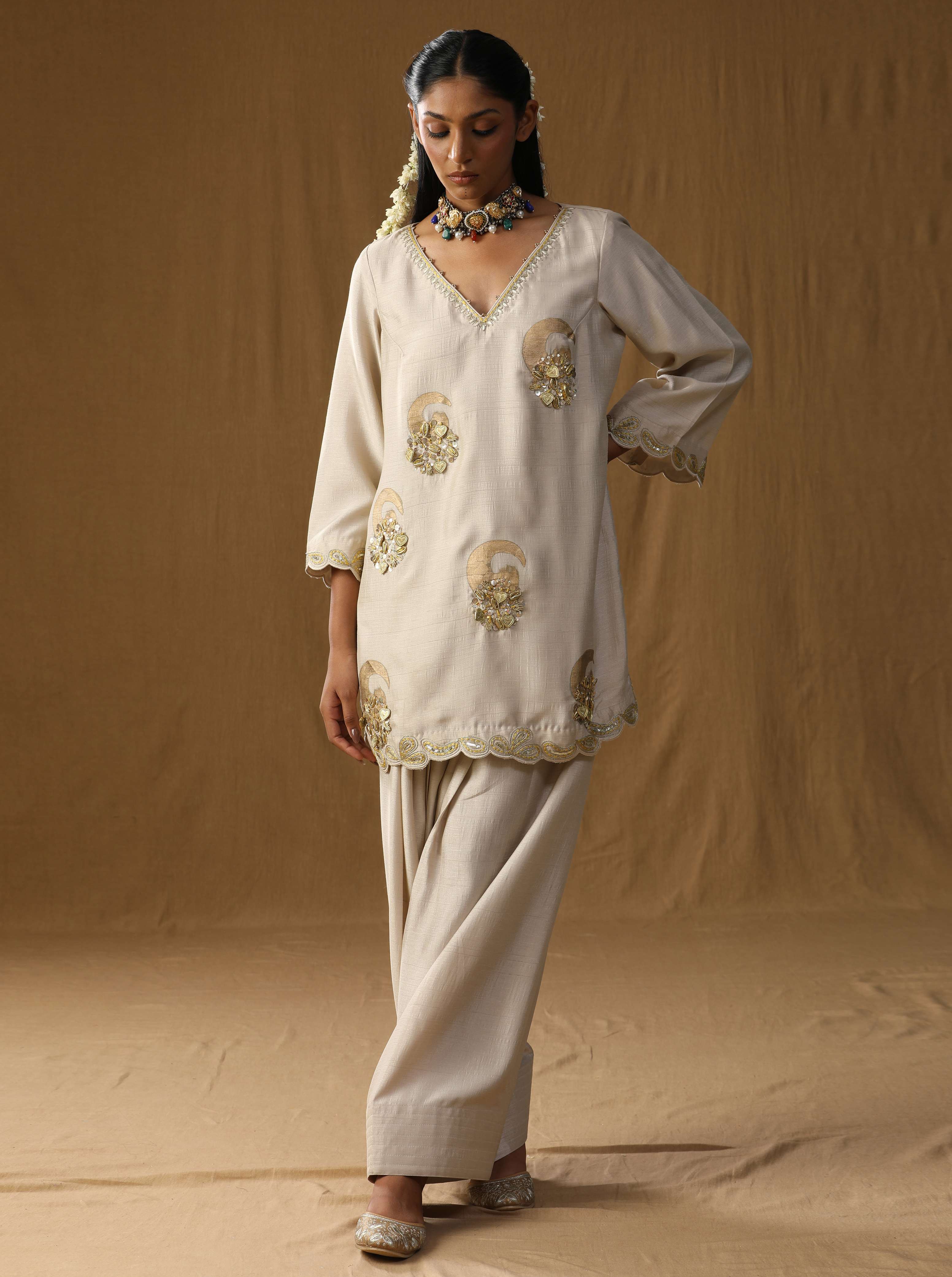 Vrind? � Beige Mritika Embroidered Suit Set