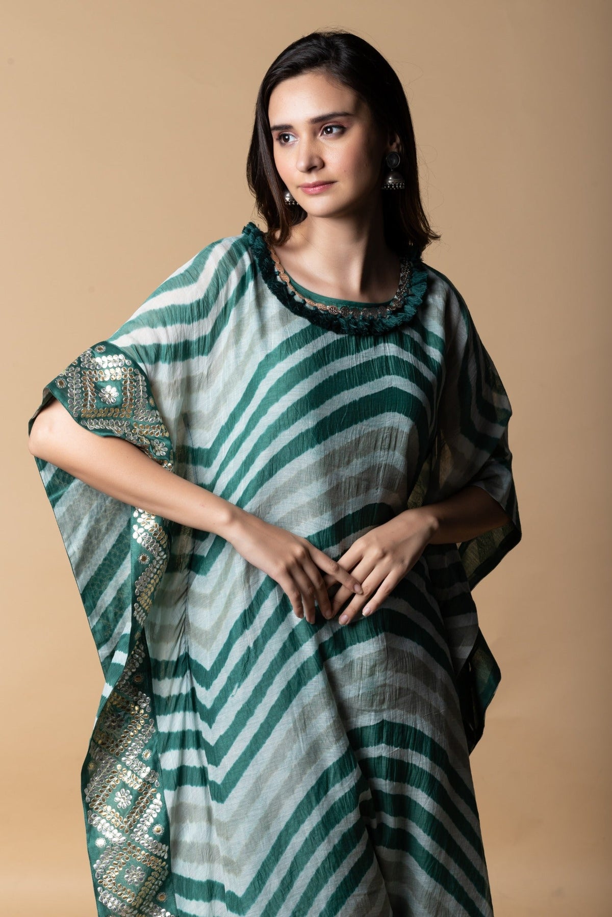 leheria kaftan set with gota embroidery