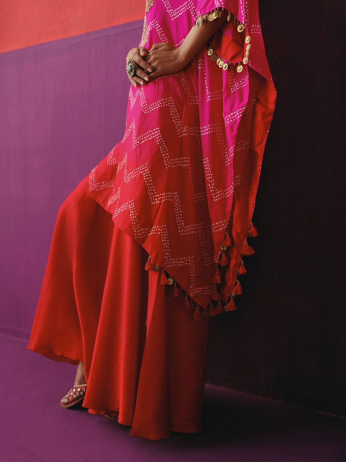 Zigzag Bandhni Kaftan with Sharara