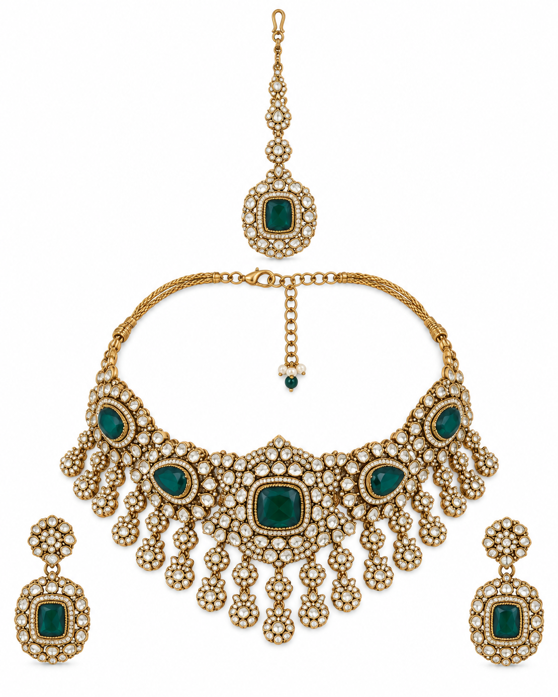 Emerald Kundan Choker Necklace Set