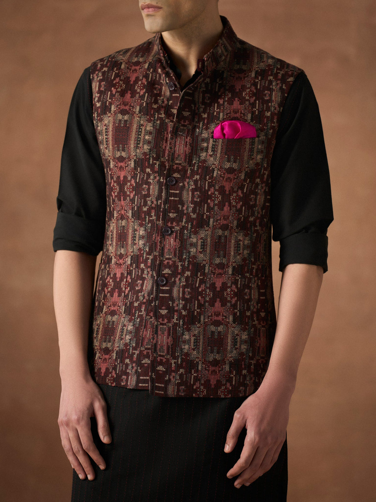 MAROON GRID WAISTCOAT