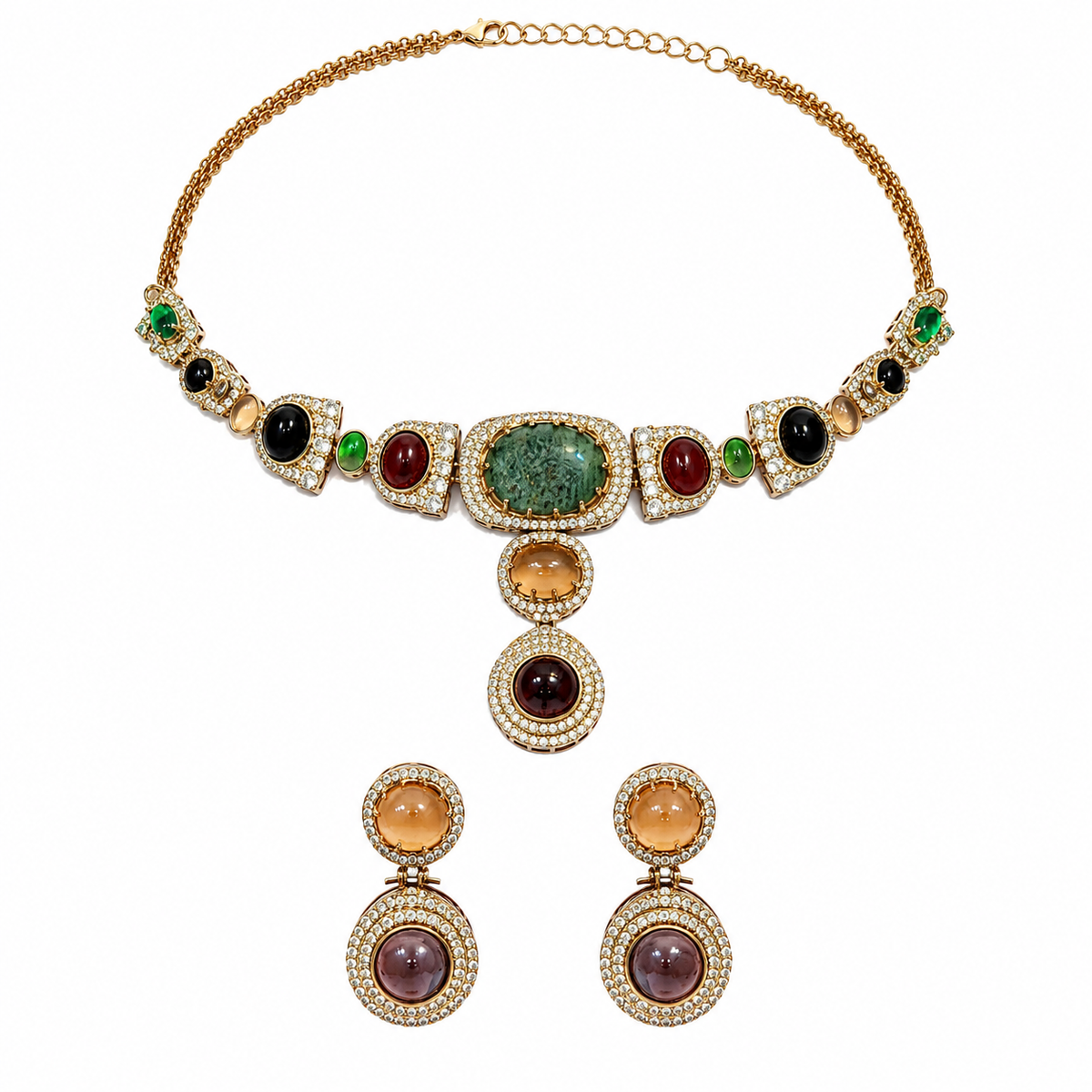Multicolour Semi-Precious Stone Moissanite Necklace Set