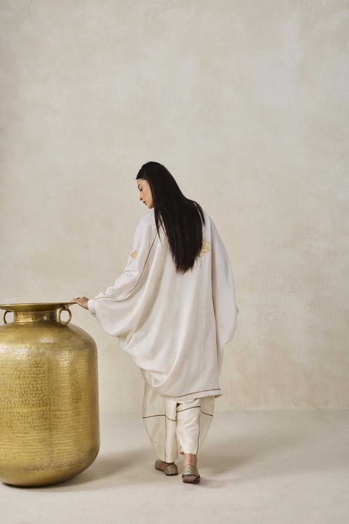 Ivory Chanderi Jacket Style Kurta and Salwar Suit Set