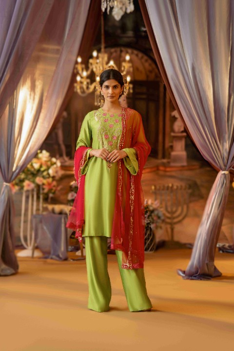 Bright Green Chanderi Suit - image 3
