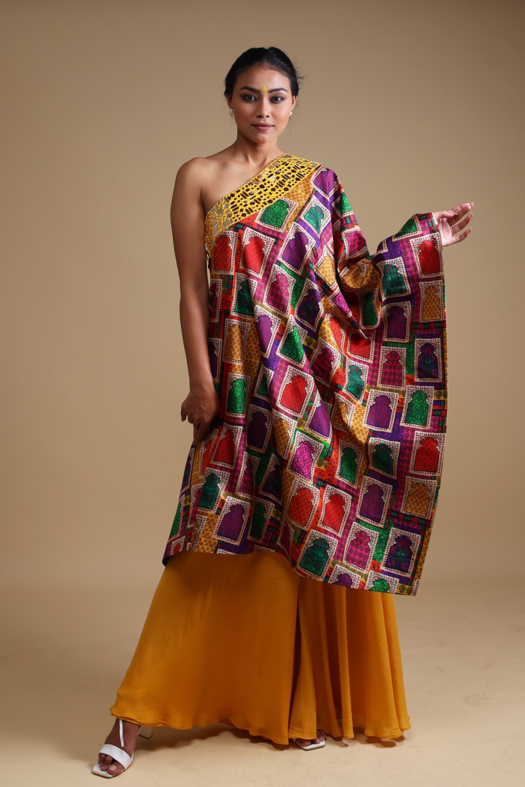 Hand embroidered off shoulder with sharara