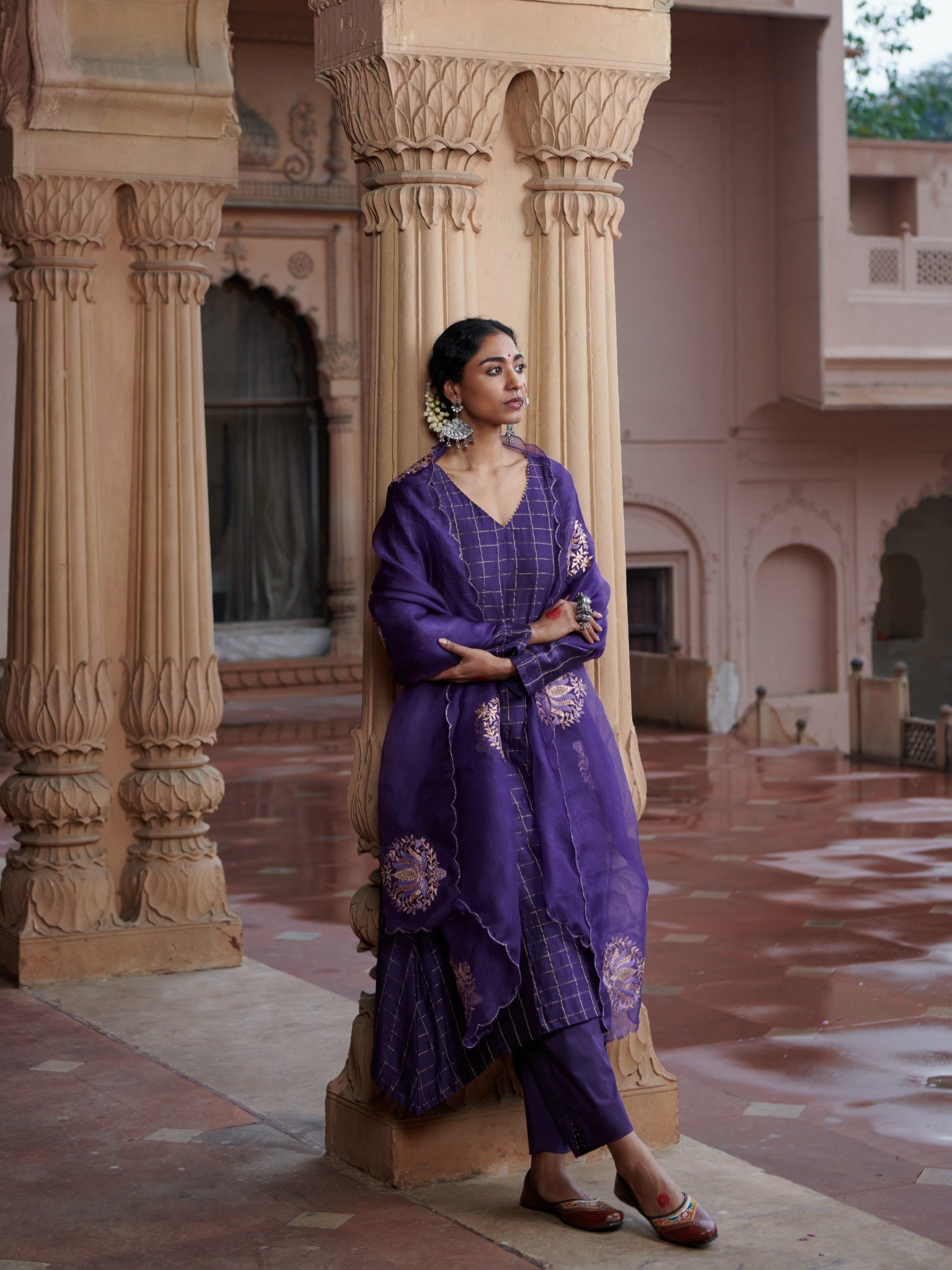 Checks Zari Kurta Set