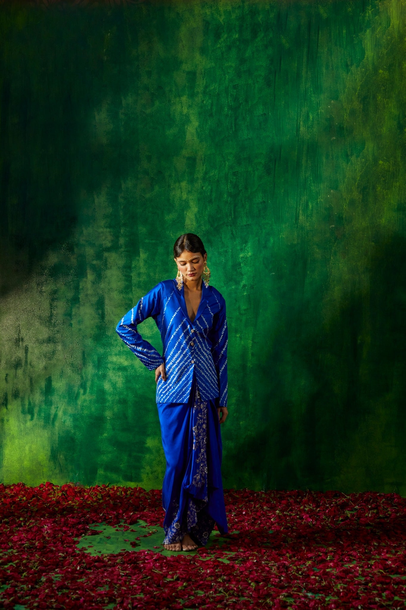 Tie and dye blazer with drape skirt