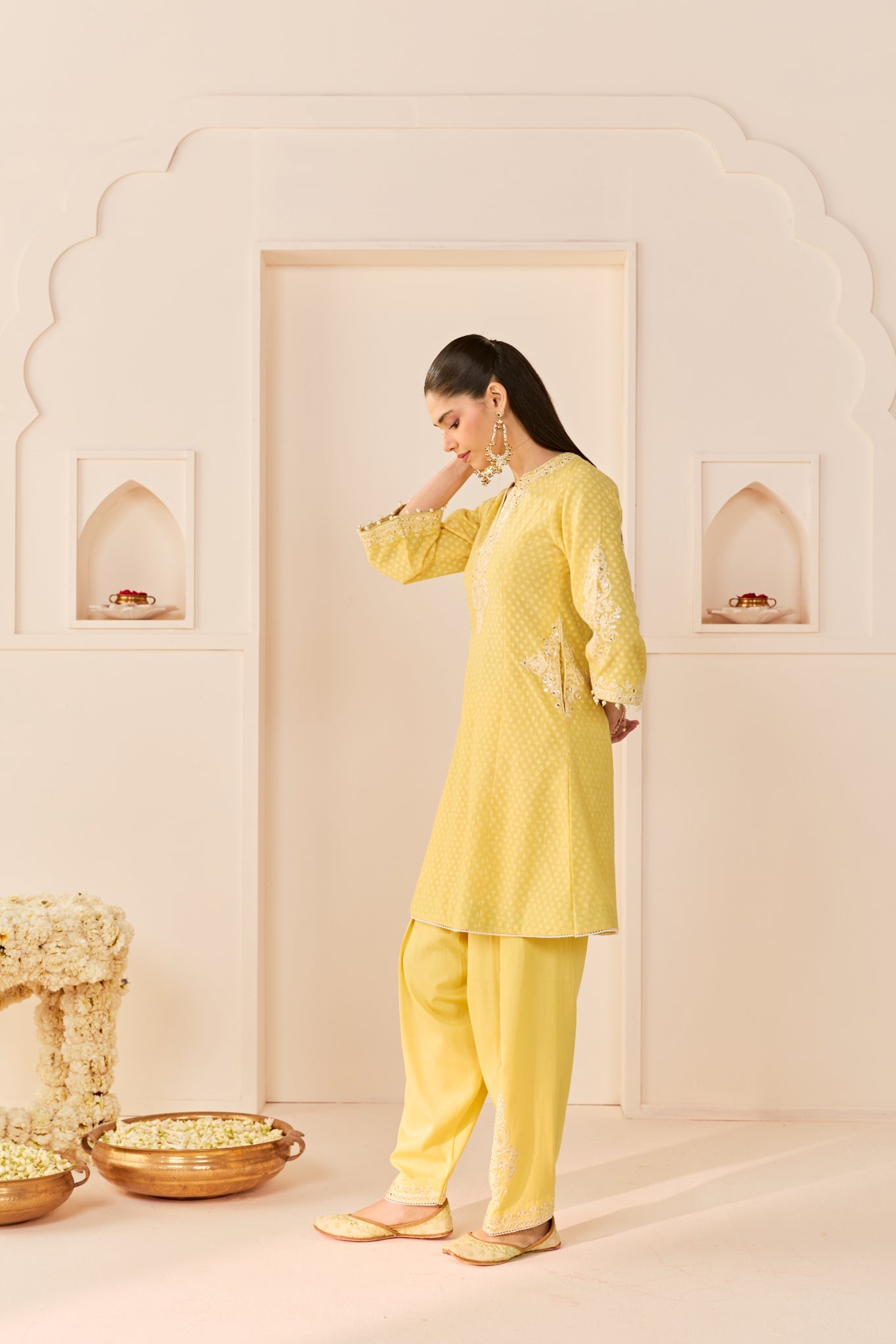 REEM - LEMON YELLOW SHORT CHOGA WITH DOGRI SALWAR AND DUPATTA