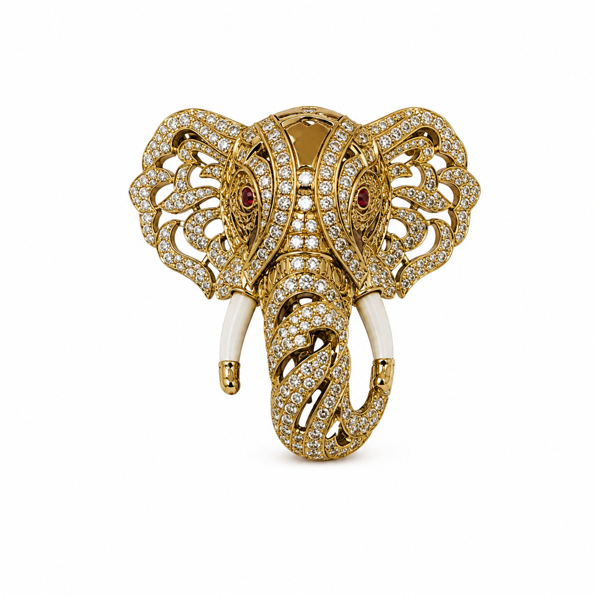 Gold Plated Zircon Elephant Motif Brooch