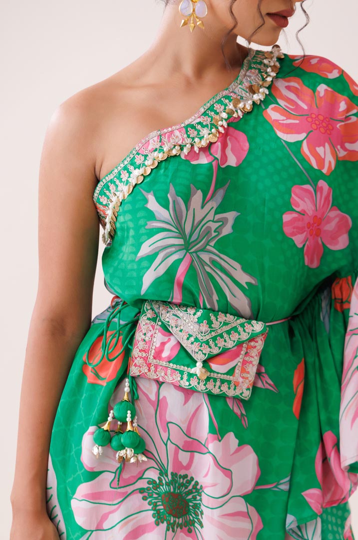 Green one- shoulder co- ord set