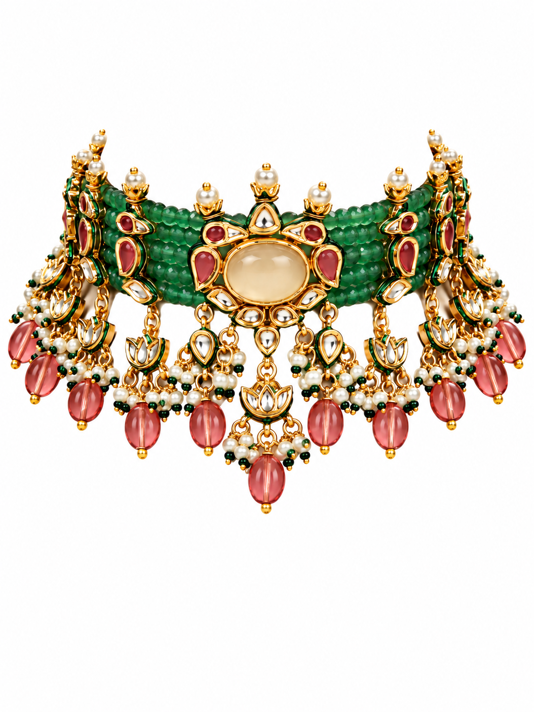 Kundan Beaded Choker with Drop Earrings
