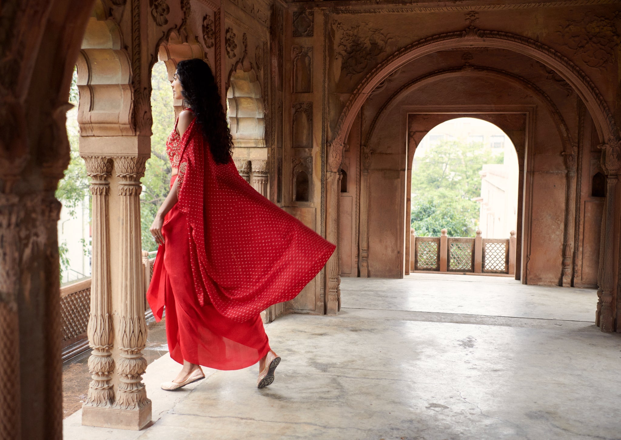 Bandhani Cape Set With a chandbali Crop Top