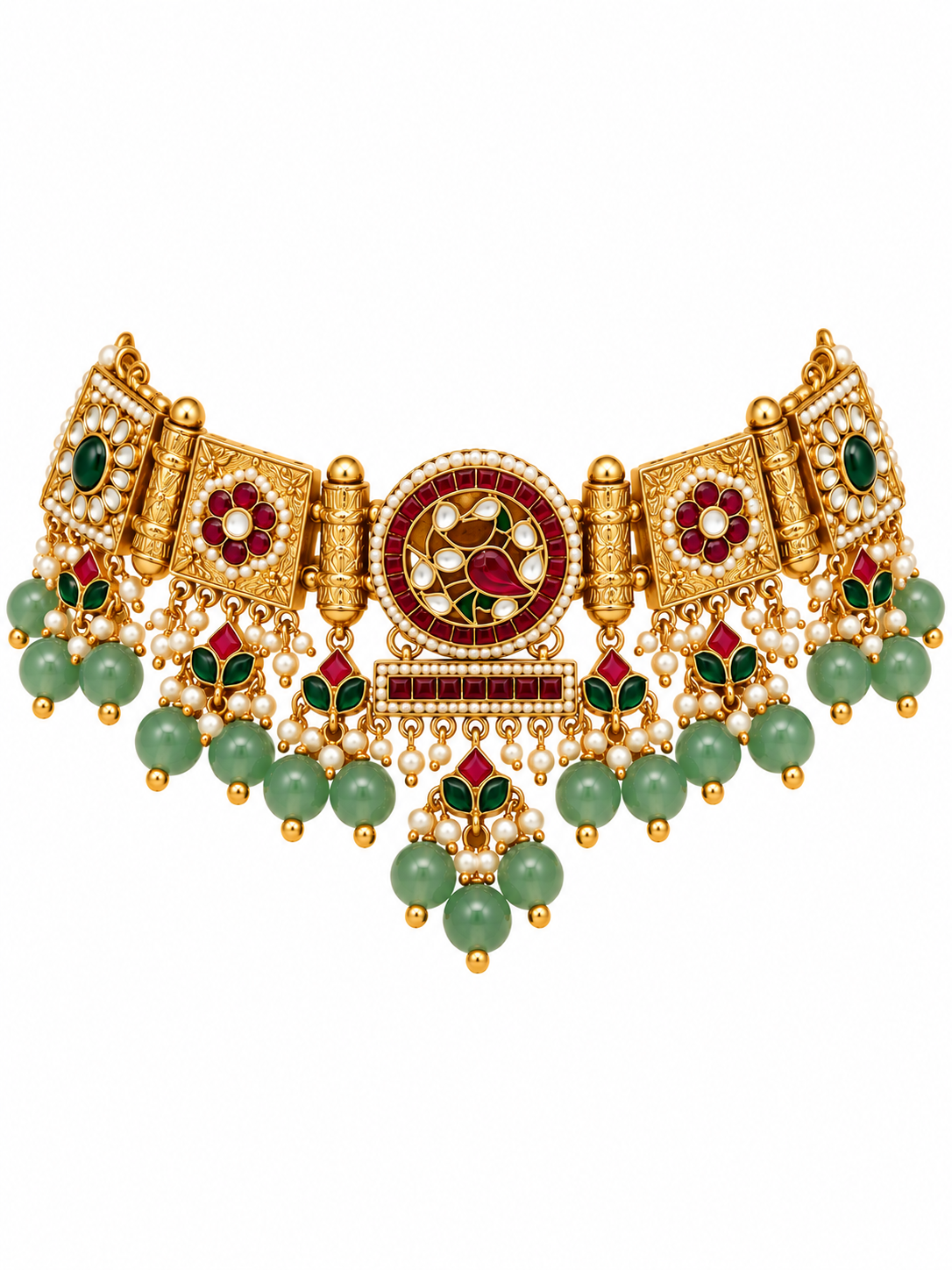 Green Bead Statement Choker Necklace Set