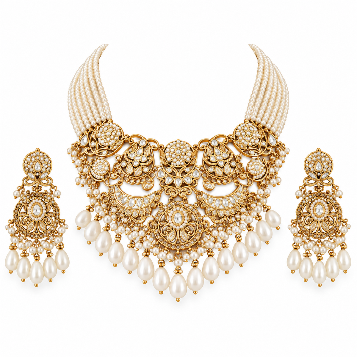 Pearl Kundan Layered Statement Necklace Set