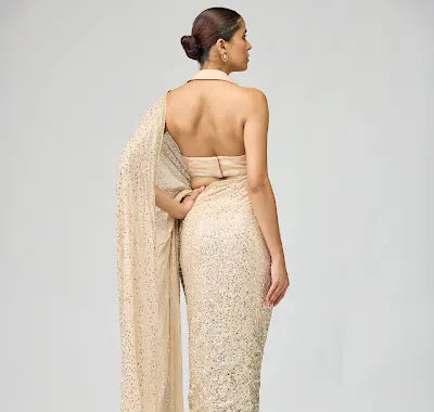 Ombre Beige GGT Embellished Saree Set for Festive Evenings