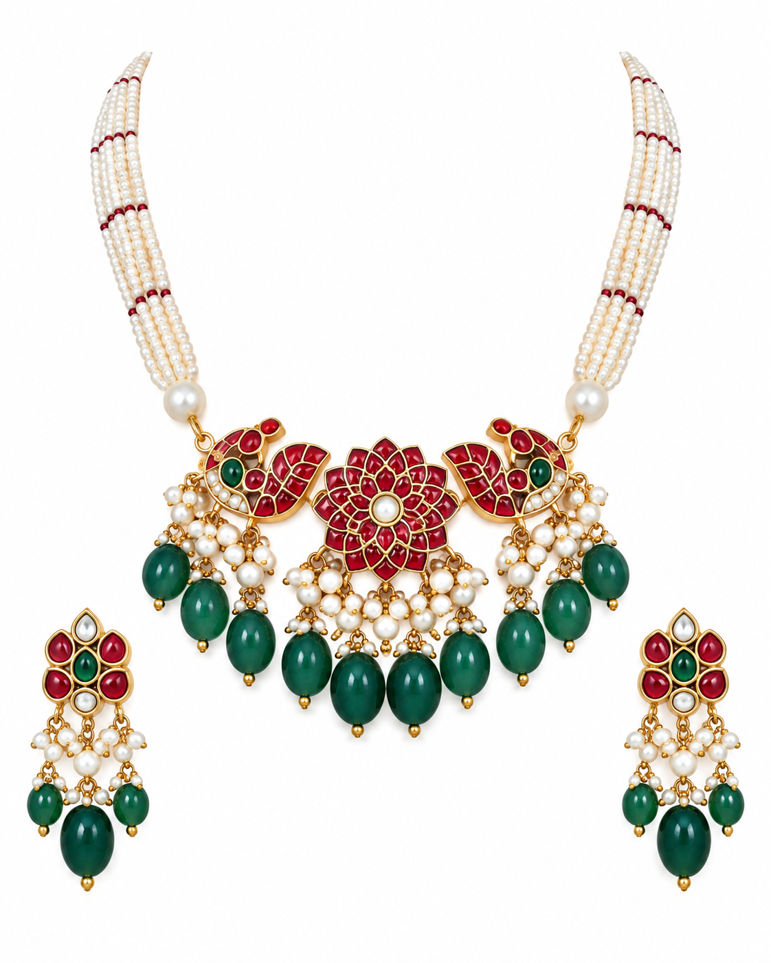 Pearl Beaded Peacock Necklace Set with Earrings