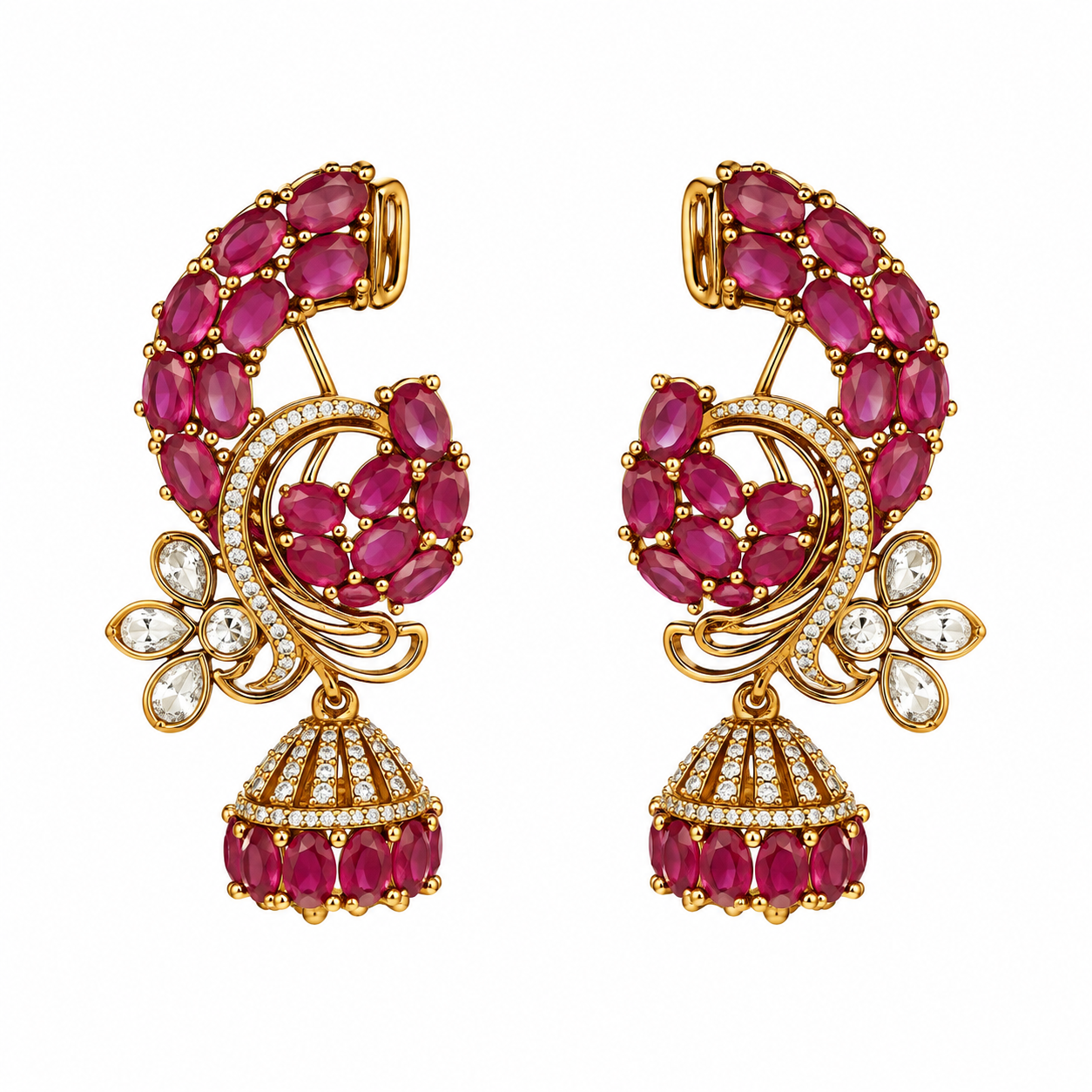 Pink Stone Peacock Statement Earrings