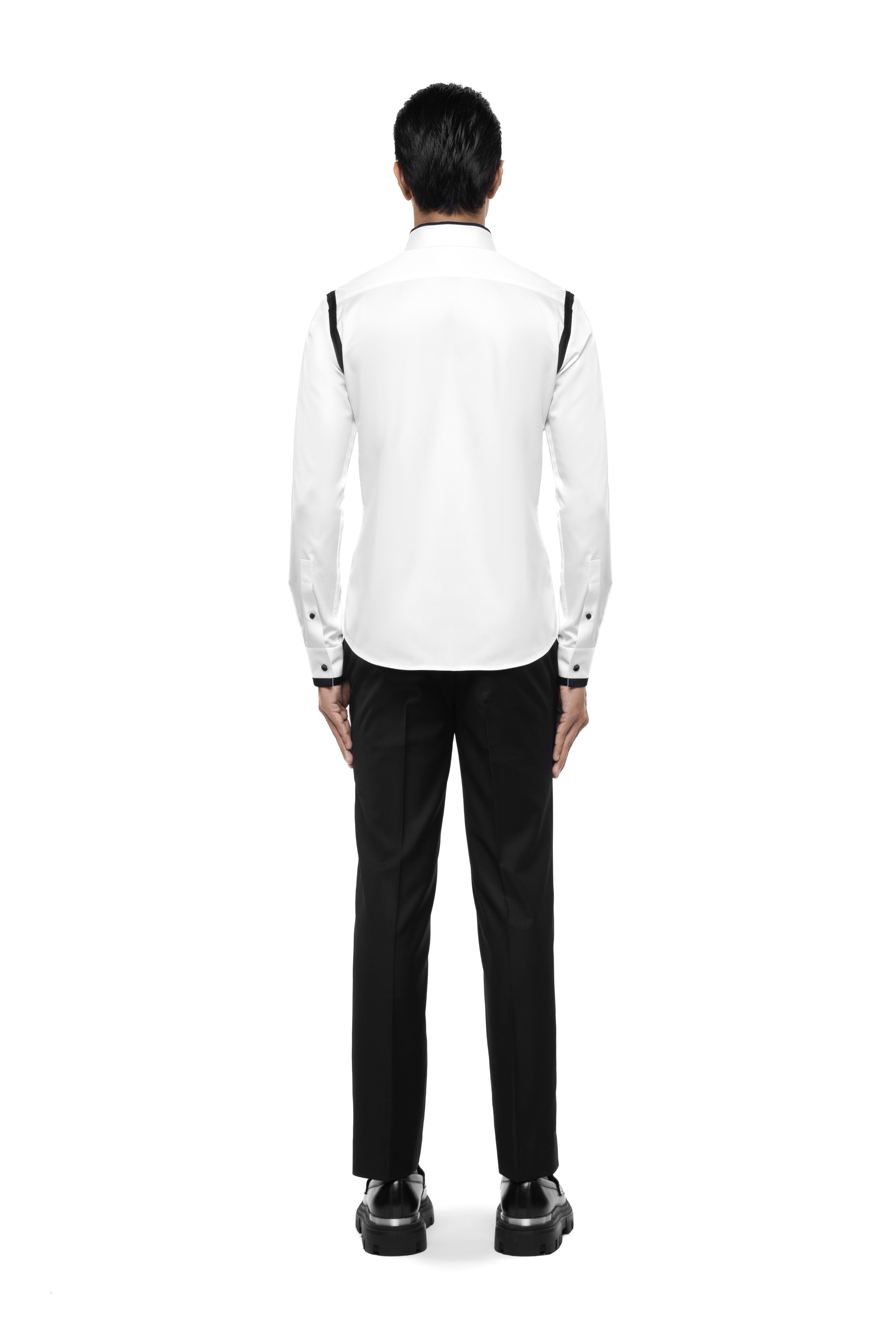 White Cotton Shirt with Black Chest Harness