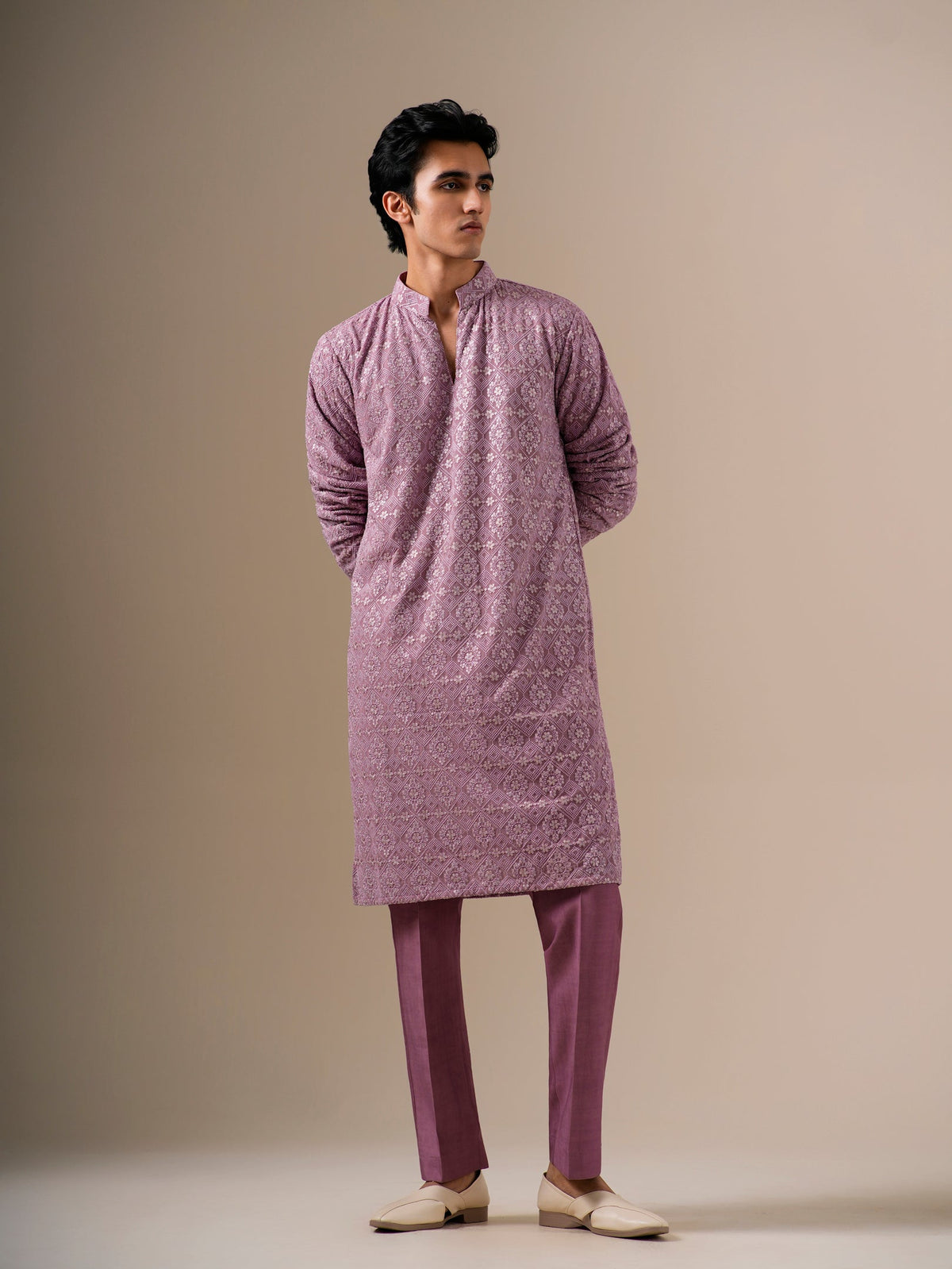 Mauve Gold Geometric Kurta Set