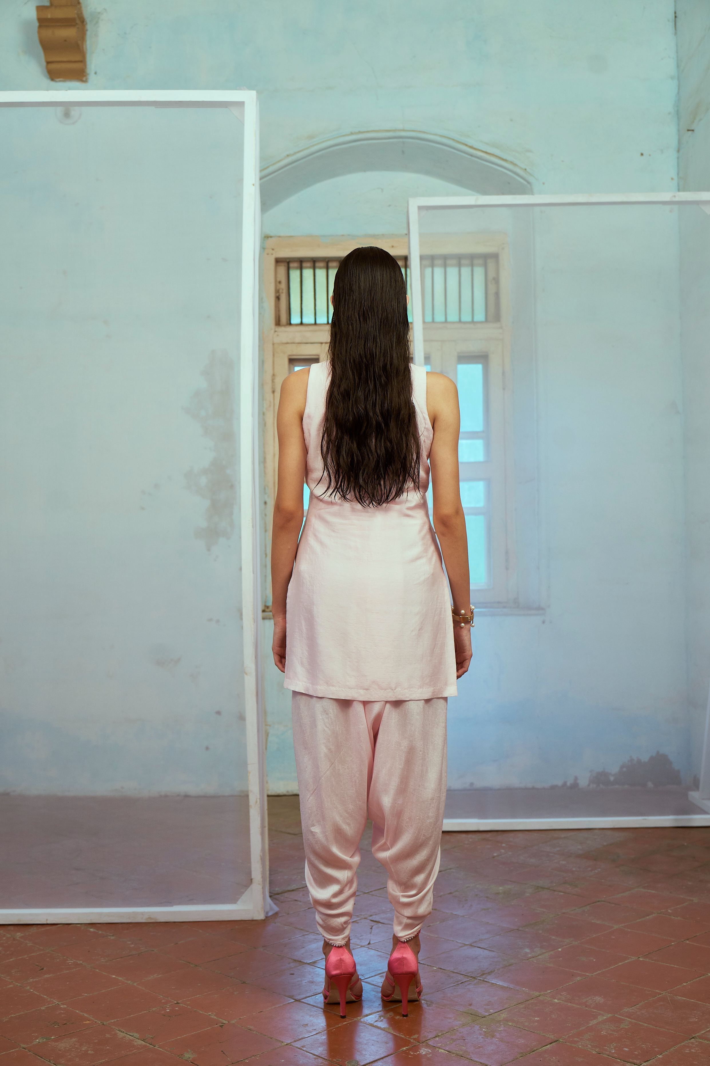 Baby Pink Kurta with Tulip Pants