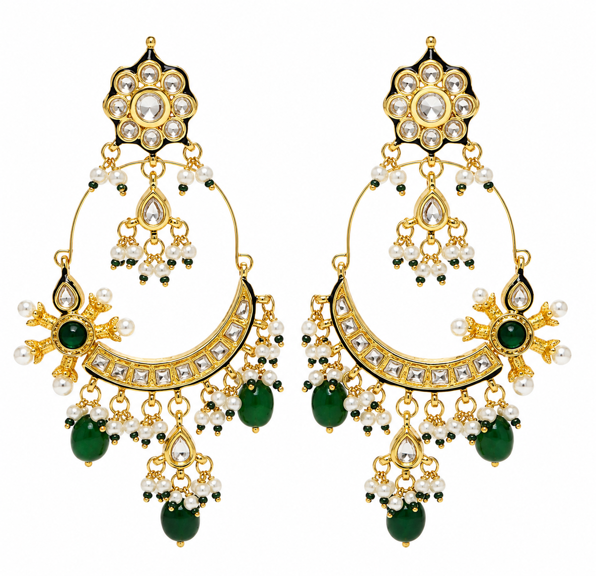 Emerald Floral Hoop Earring with Pearl Drops