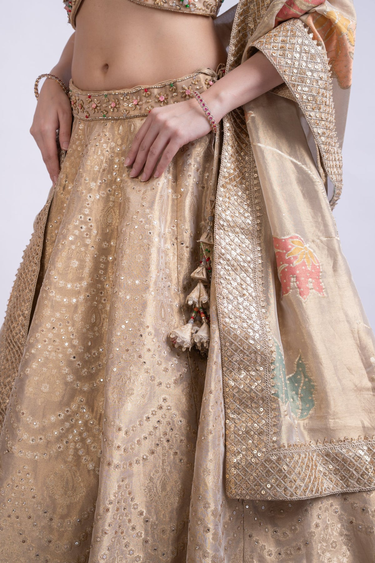 Golden Banarasi Embroidered Lehenga Set with Dupatta