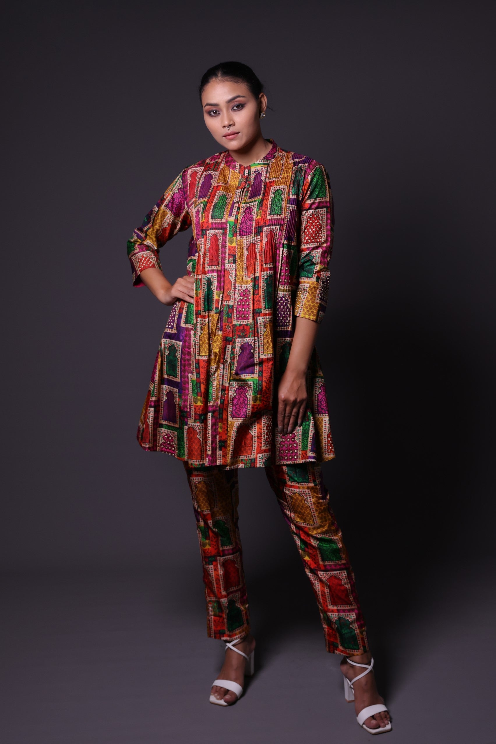 Hand Embroidered Pintuck kurti with pants