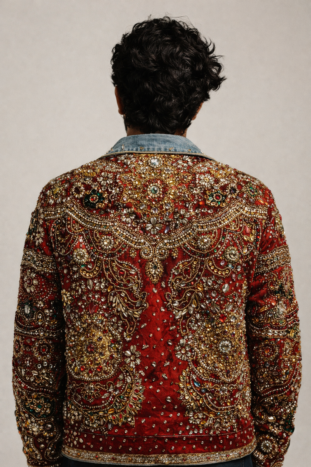 Ranjha Royale Hand-Embellished Patchwork Denim Jacket for Men