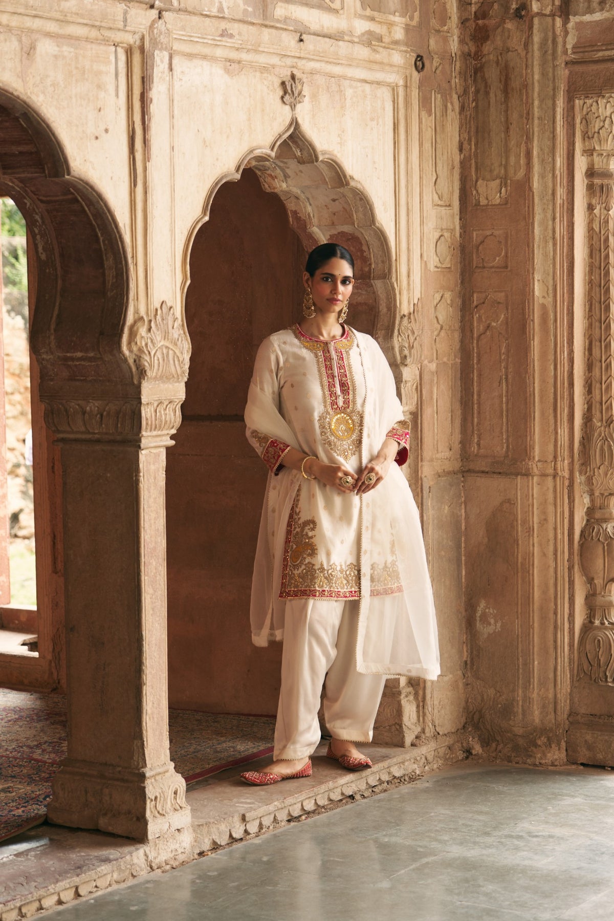 Daisy Ivory Silk Chanderi Kurta with Salwar for Festive Wear