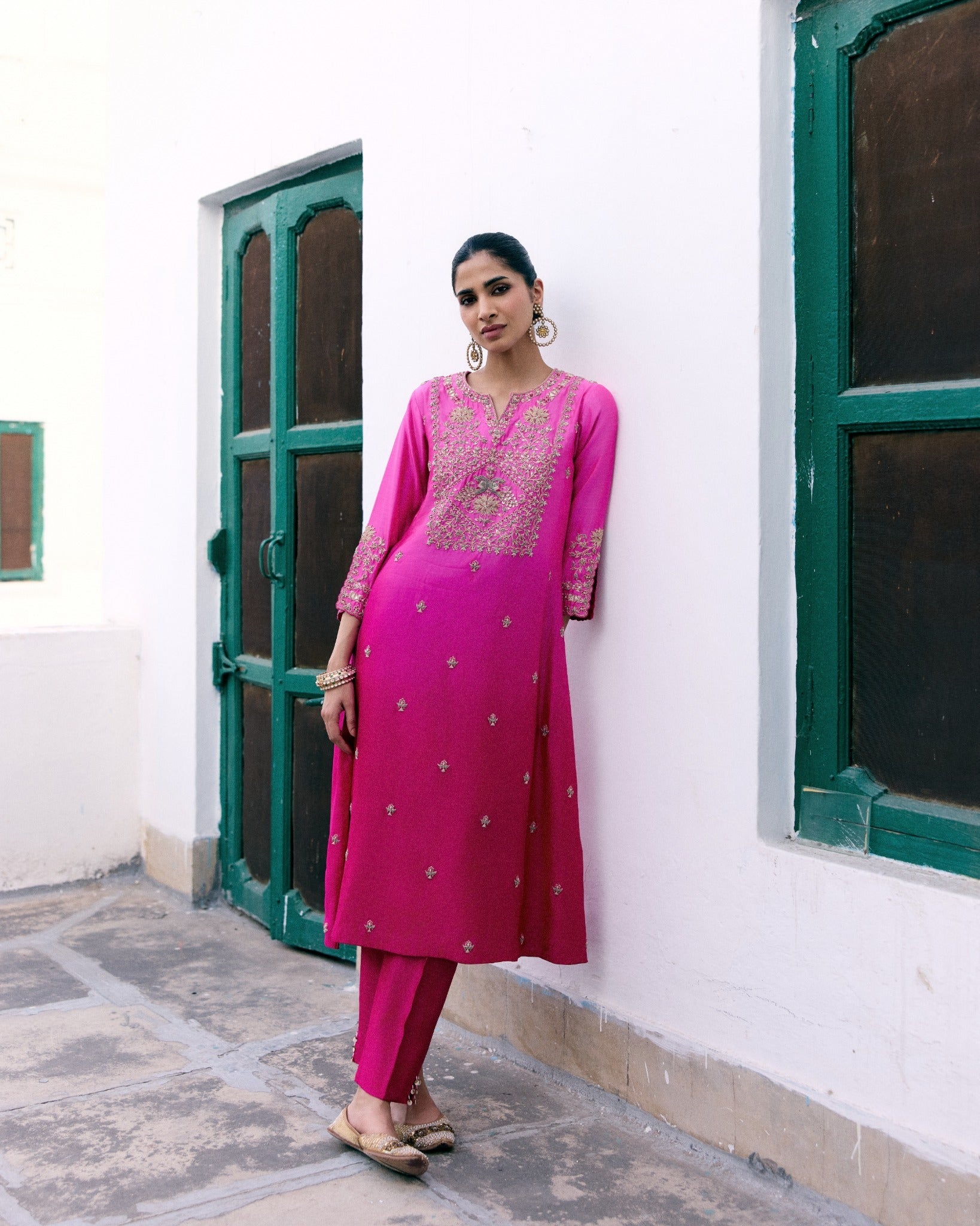 Gulbahar Lotus and Mor Gharchola Kurta Set