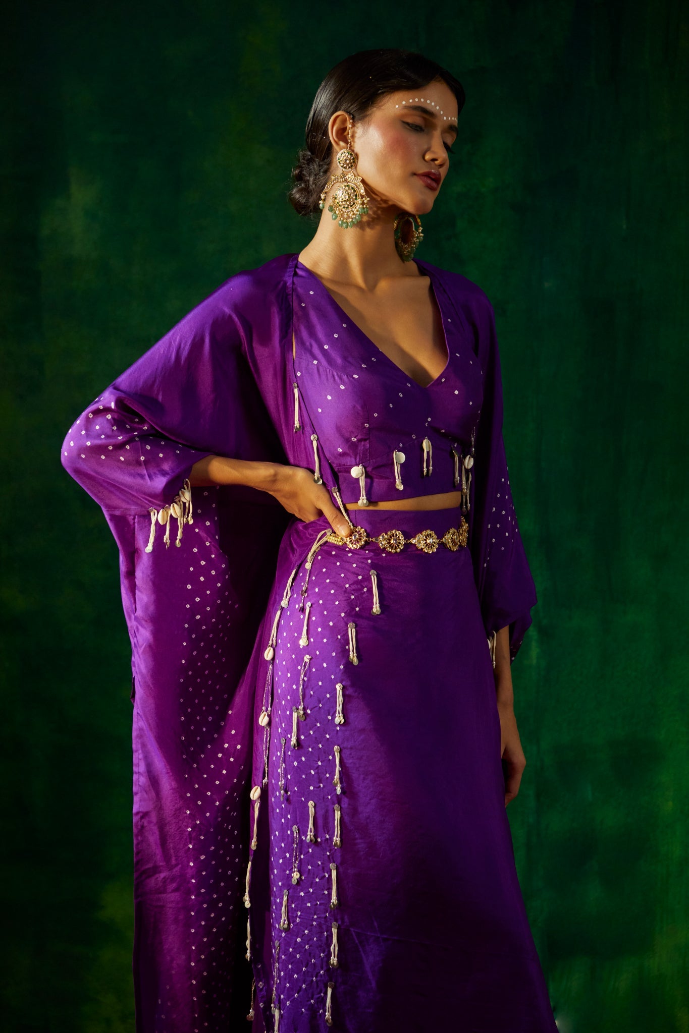 coin and thread bandhni cape set