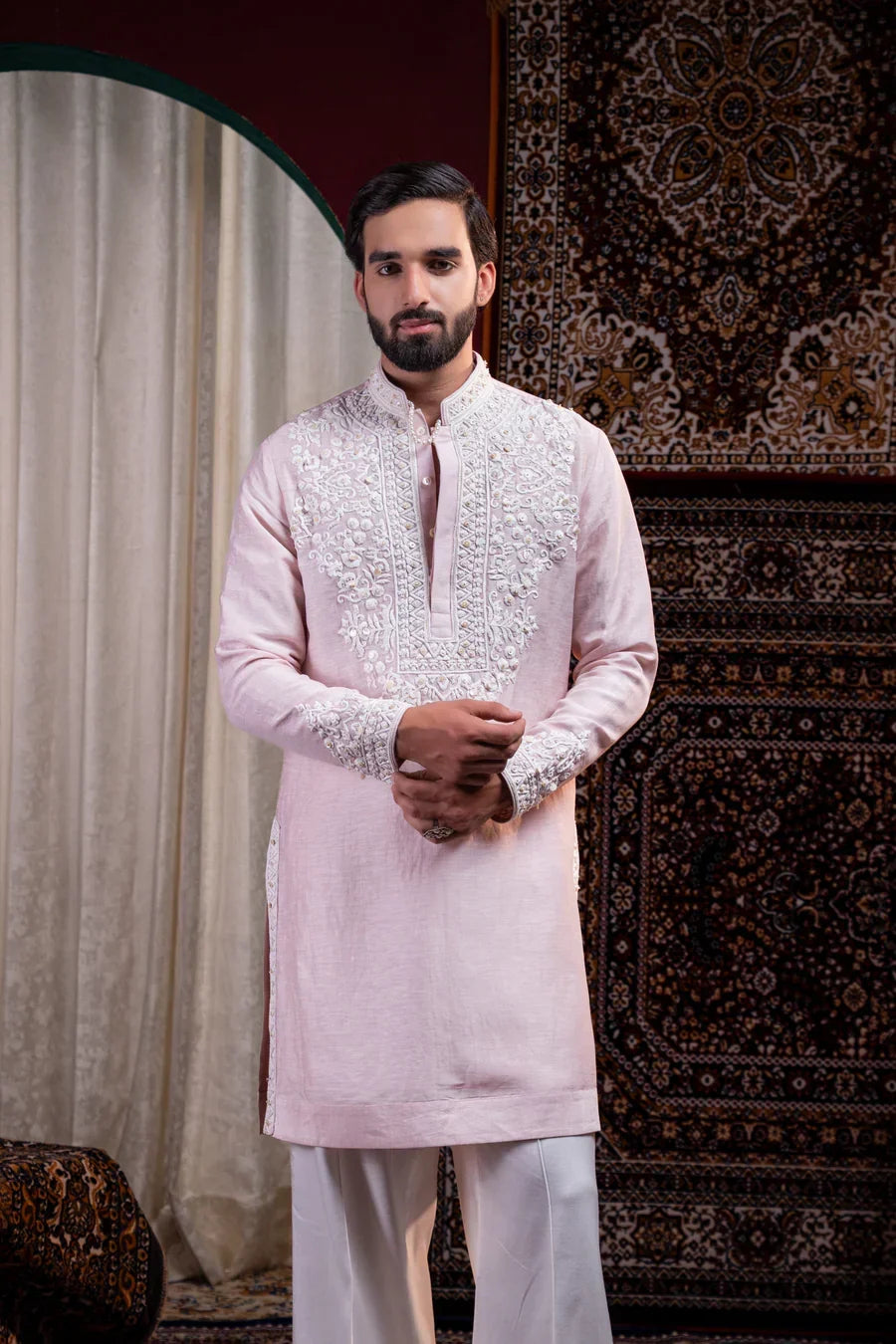 Blush Royale Embroidered Linen Silk Kurta