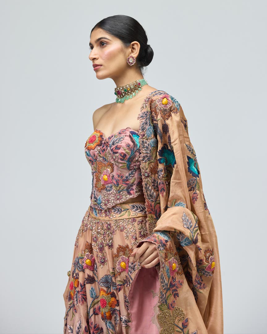 Embroidered Pink Thread Work Lehenga Set for Wedding Events